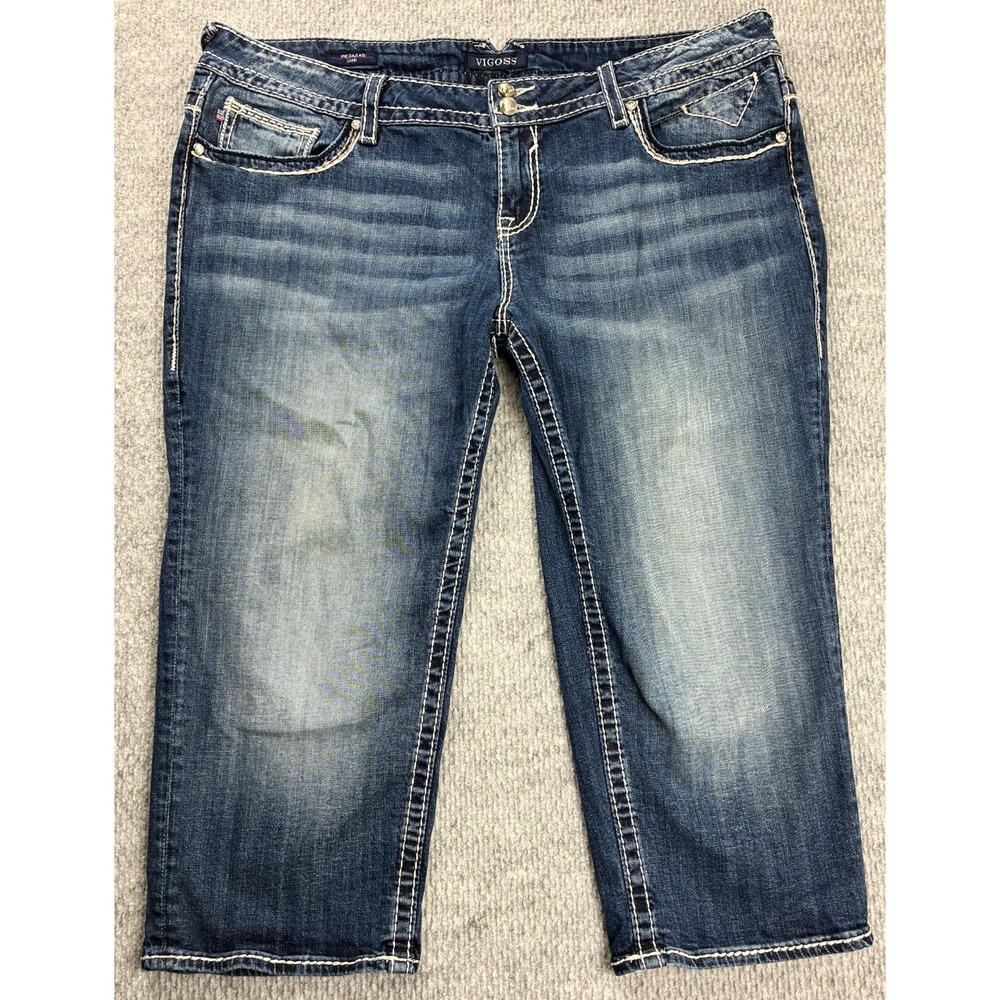Vigoss The Dallas Capri Jeans Womens 22 L21 Blue Embroidered Stretch Y2K